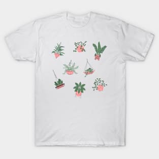 Cute Pink And Green Plant Drawing T-Shirt